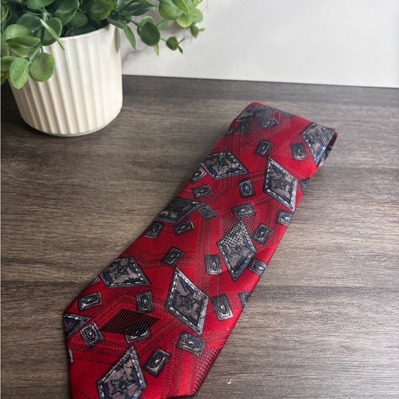 Malibu Other - Malibu Red Tie with Black Geometric Design